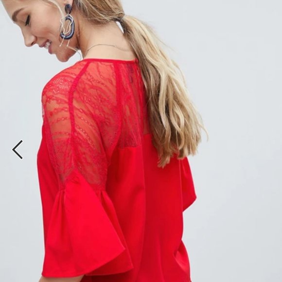 Bright Red Lace Blouse - Picture 2 of 3
